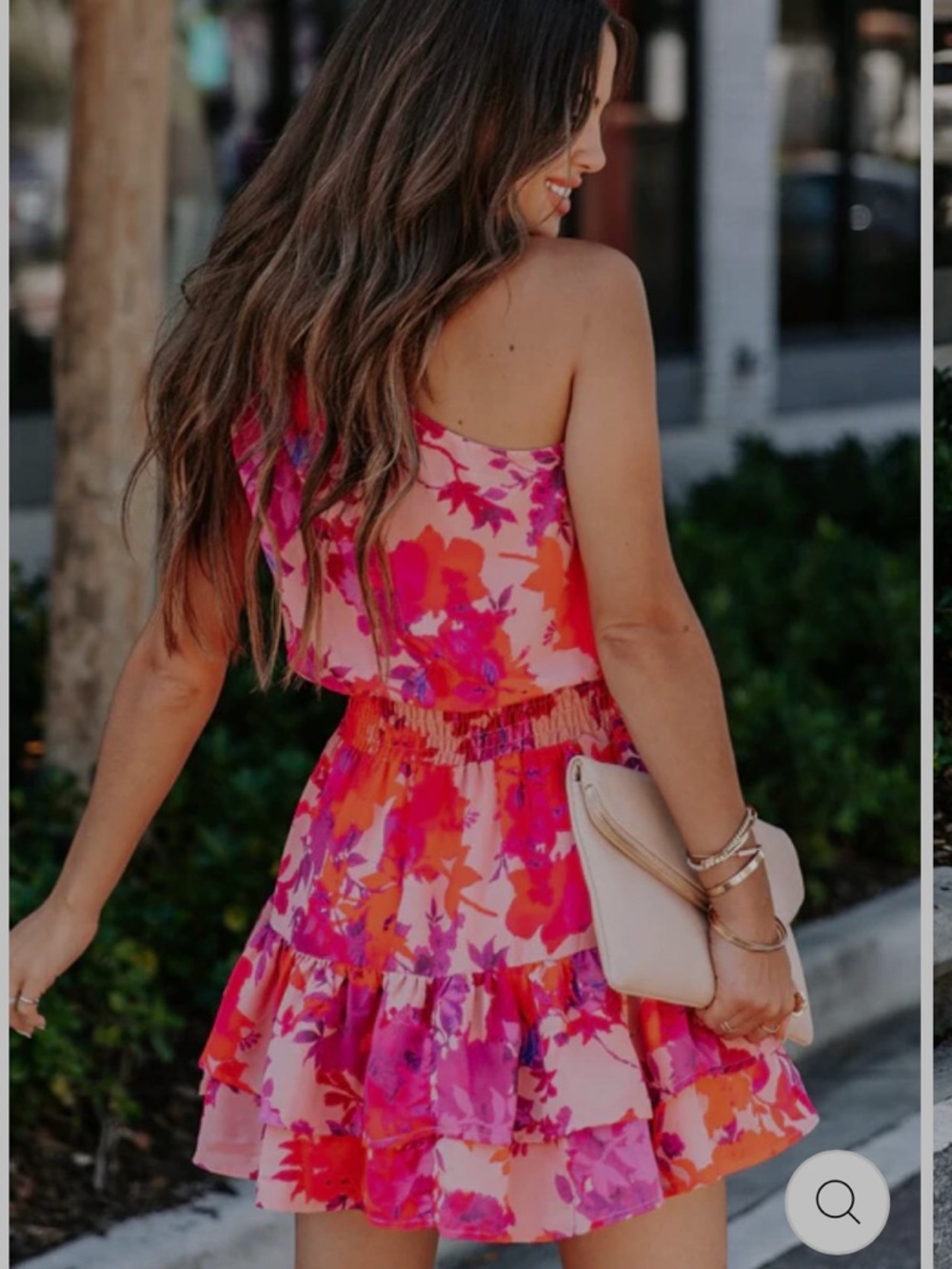 entro One-Shoulder Floral Mini Dress in Pink and Orange - Picture 2 of 9